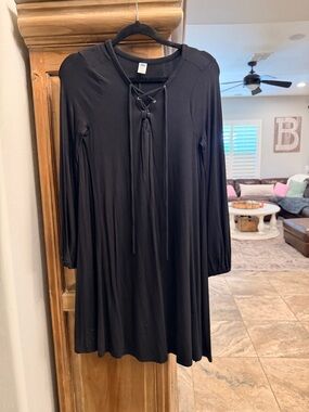 Old Navy Black Long-Sleeve Lace-Up Swing Dress
